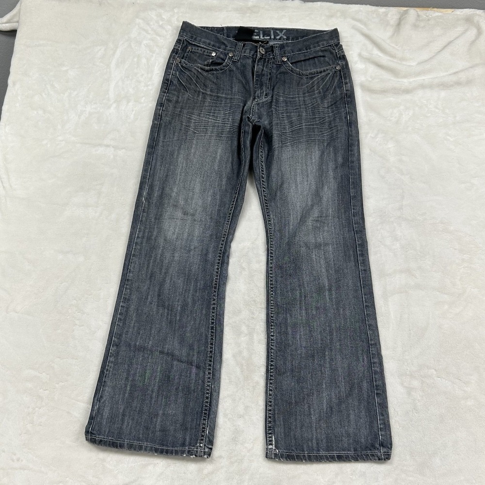 Helix Relaxed Boot Jeans Mens 30x30 Gray Blue Dark Wash Embroidered Y2K 2000s